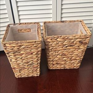 2 Threshold Light Weave Wastebasket- like new with inserts.